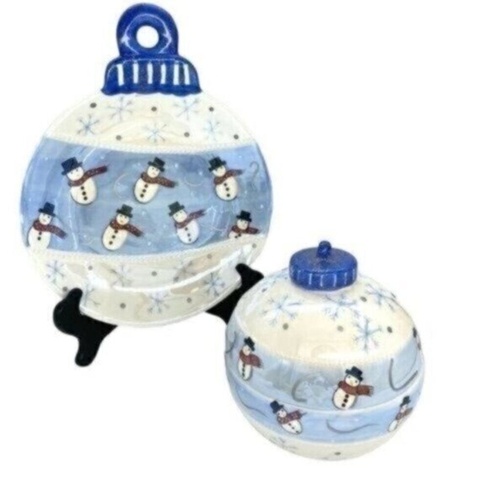 Bella Casa by Ganz Snowman Christmas Ornament Candy Dish With Matching Plate